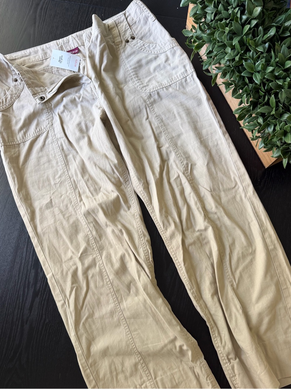 Women's Cream Wide-Leg Cotton Trousers
